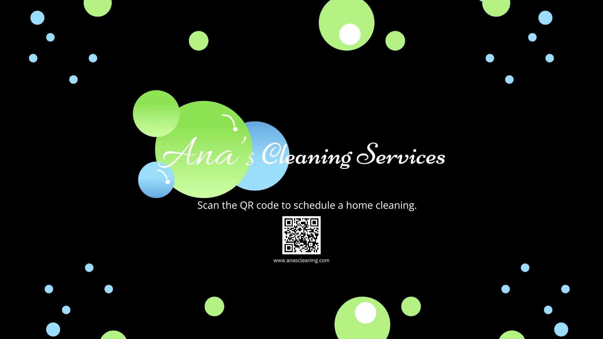 Ana's Cleaning gift card, black face with the bubble logo